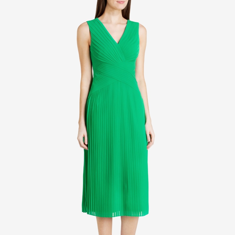Ted Baker Green Pleated Midi Dress (Size 1)